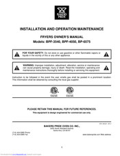 Bakers Pride BPF 6575 Series Installation And Operation Maintenance Owner's Manual