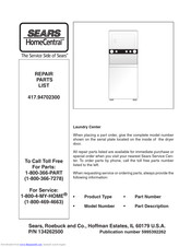 Kenmore 417.94702300 Repair Parts List Manual