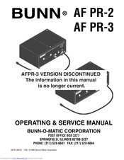 Bunn AF PR-3 Operating & Service Manual