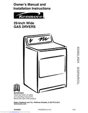 Kenmore 29-Inch Wide GAS DRYERS Owner's Manual And Installation Instructions
