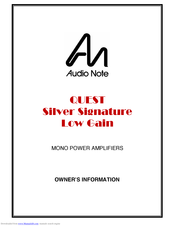 Audio Note QUEST Silver Signature Low Gain Owner's Information
