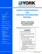 York SINGLE PACKAGE AIR CONDITIONER GAS User's, Maintenance  And  Service Information  Manual