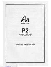 Audio Note P2 Owners Informations