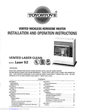 Toyostove Laser 52 Instalation And Operation Instructions