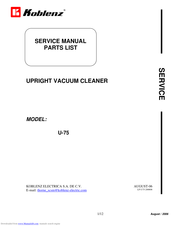 Koblenz U-75 Service Manual & Parts List