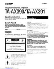 Sony TA-AX390 Operating Insructions