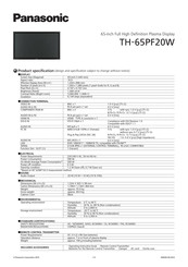 Panasonic TH-65PF20W Product Speci?Cations