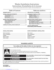 Whirlpool WASHERS Installation Instructions Manual