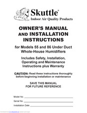 Skuttle 86 Owner's Manual And Installation Instructions