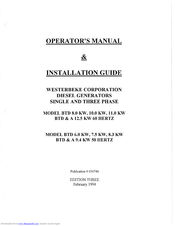 Westerbeke BTD 8.0 KW 60Hz Operator's Manual