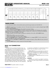 Rane MLM 103 Operator's Manual
