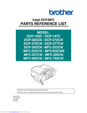 Brother MFC255CWE Parts Reference List