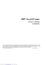 Honda 2007 Accord Coupe Owner's Manual