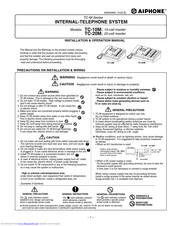 Aiphone TC-20M Installation & Operation Manual