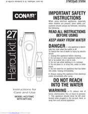 Conair 27 PIECE HC275WC Instructions For Care And Use