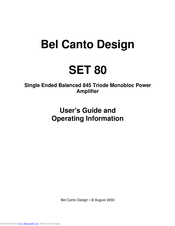 Bel Canto SET 80 User's Manual And Operating Information