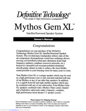 Definitive Technology Mythos Gem XL Owner's Manual