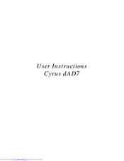 Cyrus Cyrus DAD7 User Instructions
