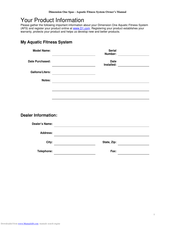 Dimension One Spas Aquatic Fitness System Owner's Manual
