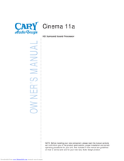 Cary Audio Design HD Surround Sound Processor Cinema 11a Owner's Manual