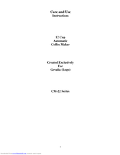 Gevalia CM-22 Series Care And Use Instructions Manual