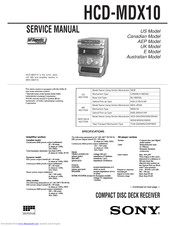 Sony HCD-MDX10 - Compact Disk Deck Receiver Component Service Schematics