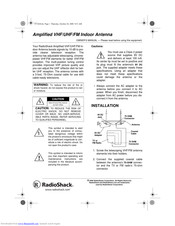 Radio Shack Amplified VHF/UHF/FM Indoor Antenna Owner's Manual