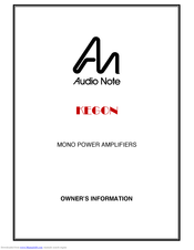 Audio Note Kegon Owner's Information