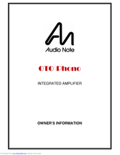 Audio Note OTO Phono Owner's Information