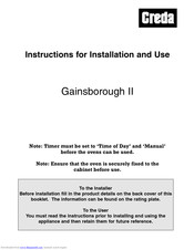 Creda Gainsborough II Instructions For Installation And Use Manual