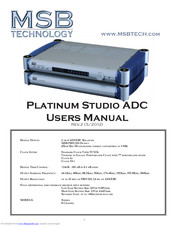MSB Technology Platinum Studio ADC User Manual