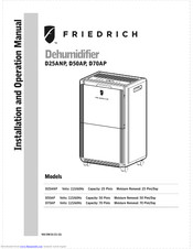 Friedrich D25ANP Installation And Operation Manual