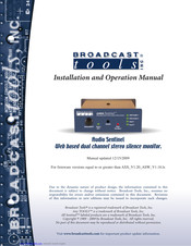 Broadcast Tools Audio Sentinel Installation And Operation Manual