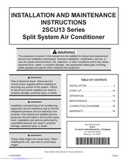 Lennox 2SCU13-30 Installation And Maintenance Instructions Manual