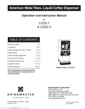 Grindmaster American Metal Ware LCD2-1 Operation And Instruction Manual