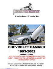 Lambo Doors Canada Chevrolet Camaro 2002 Instructions Manual