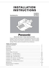 Panasonic FV-11VFL2 Installation Instructions Manual