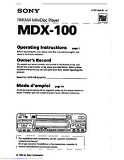 Sony MDX-100 Operating Instructions Manual