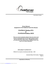 Fieldserver FS-8700-01 Modbus RTU Instruction Manual