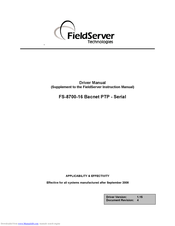 Fieldserver FS-8700-16 Bacnet PTP-Serial Instruction Manual