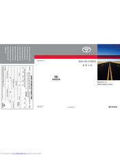 Toyota 2014 Avalon Hybrid Warranty & Maintenance Manual