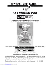 Central Pneumatic 93785 Assembly And Operating Instructions Manual