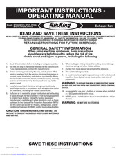 Air King BFQ175 Important Instructions & Operating Manual