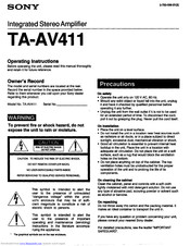 Sony TA-AV411 Owner's Manual