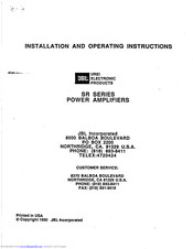 JBL SR Series Installation And Operating Instructions Manual