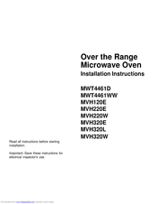Amana MVH220W Installation Instructions Manual
