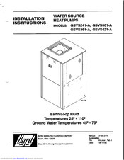 Bard GSVS421-A Installation Instructions Manual