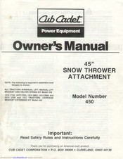 Cub Cadet 450 Series Owner's Manual