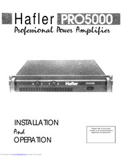 Hafler PRO5000 Installation And Operation Manual