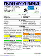 Johnson Controls 13 SEER - GCGD 1.5 TO 5 TONS Installation Manual